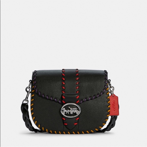 Coach Handbags - Coach Whipstitch Black Leather Georgie Saddle Bag Crossbody